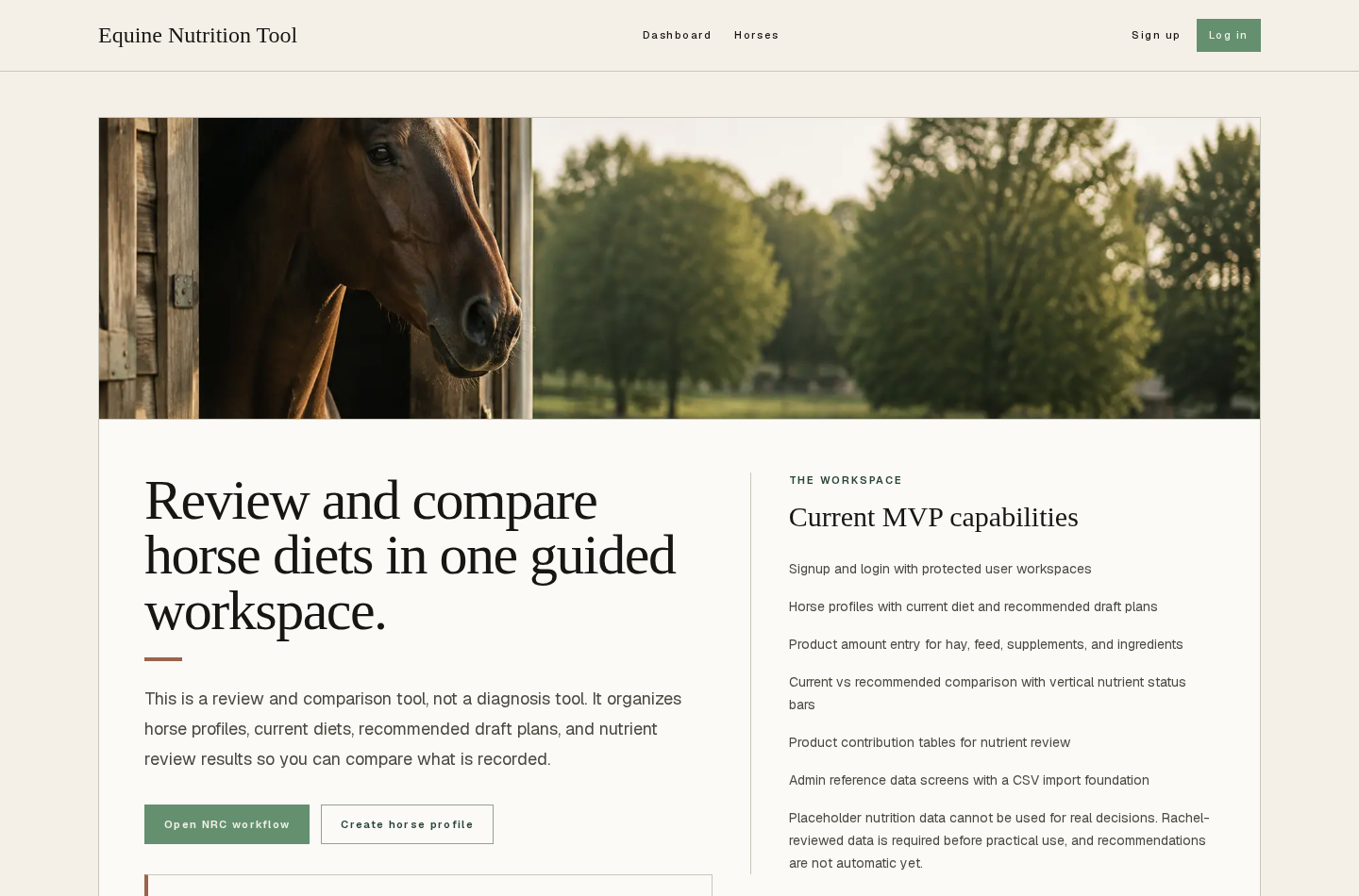 Equine Nutrition Tool screenshot